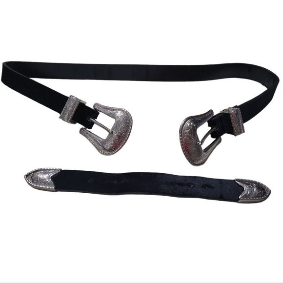Gorgeous Double Buckle Velvet Leather S/M 89cm Filigree‎ Western Belt